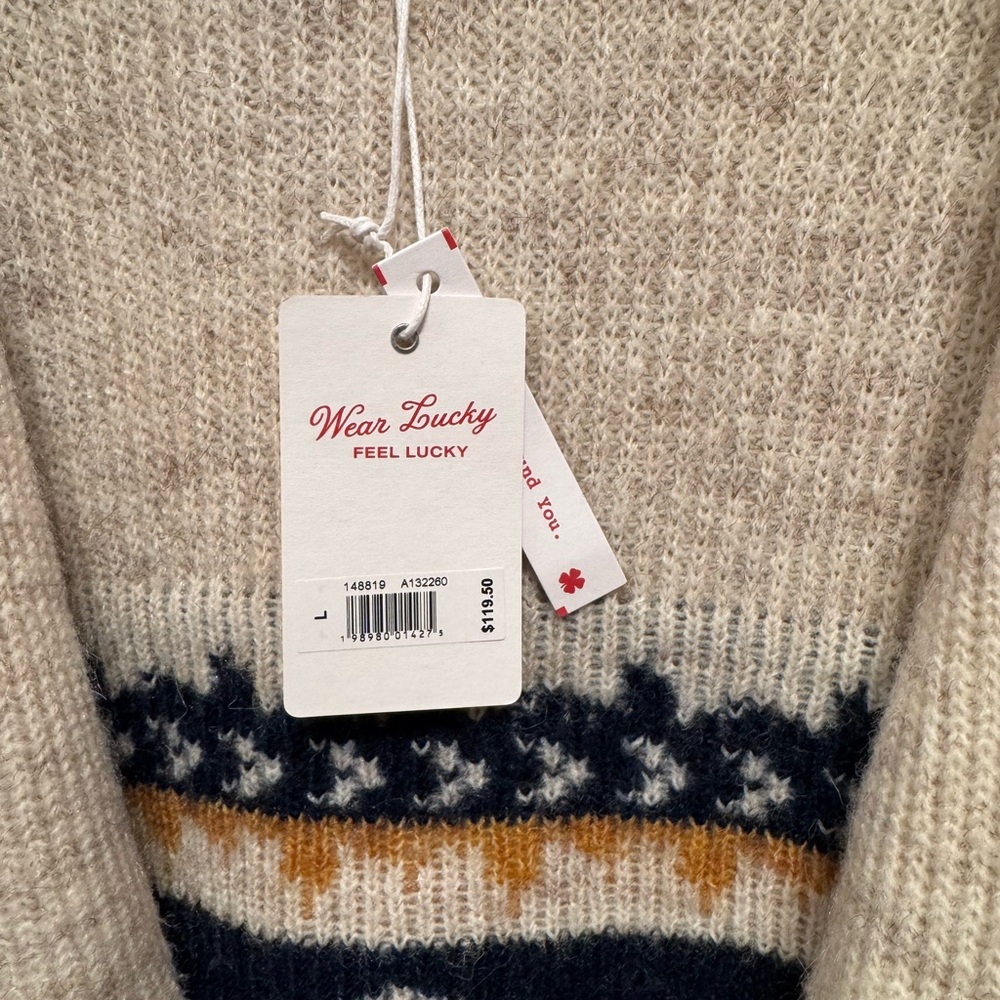 Lucky Brand NWT  Shawl Open Cardigan Aztec Southwest Navy Gold Cream sz. Large - Picture 4 of 4